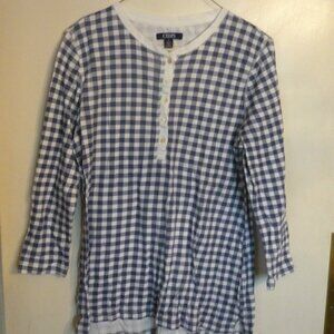 Chaps Shirt Womens Medium Blue / White Gingham Check Top Blouse